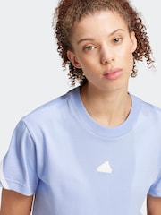 adidas Blue Future Icon 3 Stripe 100% Cotton T-Shirt - Image 6 of 7