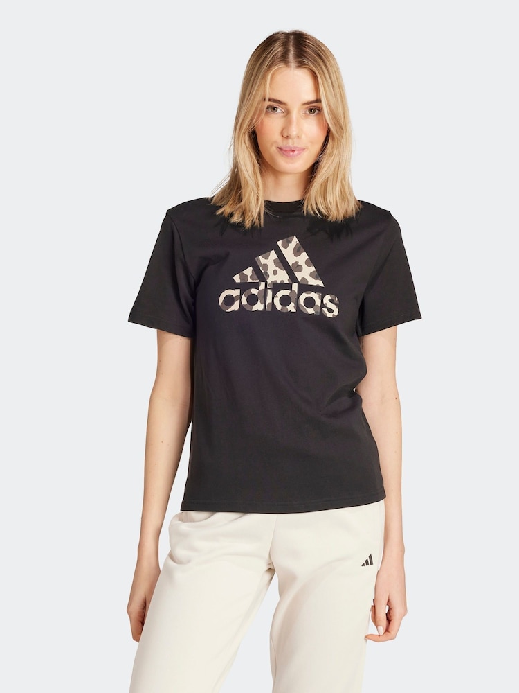 adidas Black Animal Print 100% Cotton T-Shirt - Image 1 of 7