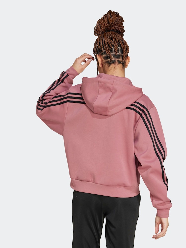adidas Red Future Icons 3 Stripe Full Zip Hoodie - Image 2 of 7