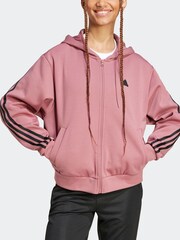 adidas Red Future Icons 3 Stripe Full Zip Hoodie - Image 4 of 7