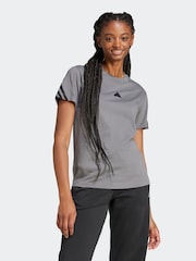adidas Grey Future Icon 3 Stripe 100% Cotton T-Shirt - Image 1 of 7