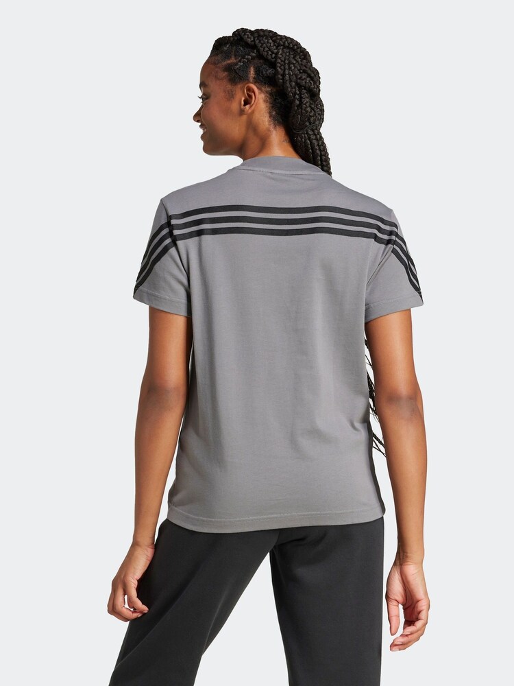 adidas Grey Future Icon 3 Stripe 100% Cotton T-Shirt - Image 2 of 7 adidas Grey Future Icon 3 Stripe 100% Cotton T-Shirt - Image 2 of 7