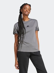 adidas Grey Future Icon 3 Stripe 100% Cotton T-Shirt - Image 4 of 7