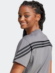 adidas Grey Future Icon 3 Stripe 100% Cotton T-Shirt - Image 5 of 7