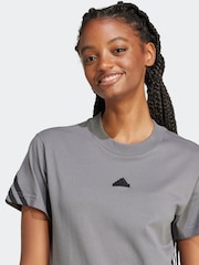 adidas Grey Future Icon 3 Stripe 100% Cotton T-Shirt - Image 6 of 7