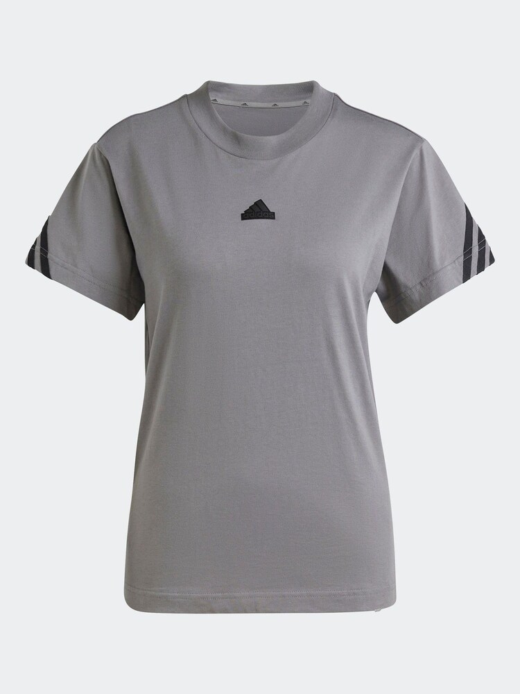 adidas Grey Future Icon 3 Stripe 100% Cotton T-Shirt - Image 7 of 7 adidas Grey Future Icon 3 Stripe 100% Cotton T-Shirt - Image 7 of 7