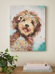Teal Blue Small Charlie Cockapoo Dog Canvas Wall Art - Image 1 of 5