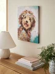 Teal Blue Small Charlie Cockapoo Dog Canvas Wall Art - Image 2 of 5