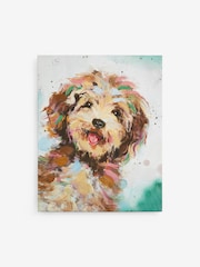 Teal Blue Small Charlie Cockapoo Dog Canvas Wall Art - Image 4 of 5