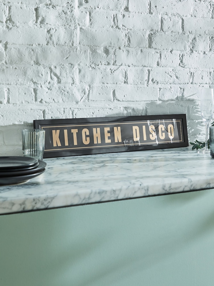 Black and Gold Kitchen Disco Slogan Framed Wall Art - Image 1 of 5