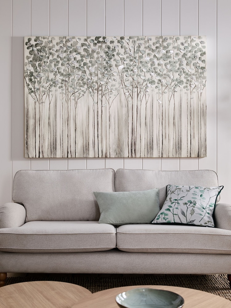 Sage Green Extra Large Birch Tree Landscape Canvas Wall Art - Image 1 of 5