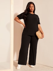Curves Like These Black Ribbed Side Split Tunic - Image 3 of 4