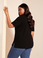 Curves Like These Black Ribbed Side Split Tunic - Image 4 of 4