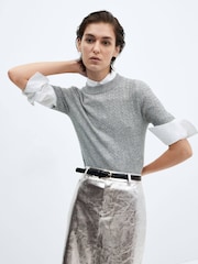 Mango Silver Metallic Leather Effect Skirt - Image 4 of 6