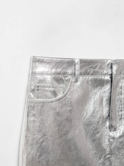 Mango Silver Metallic Leather Effect Skirt - Image 6 of 6