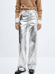 Mango Silver Metallic Leather Effect Pants - Image 1 of 7