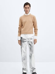 Mango Silver Metallic Leather Effect Pants - Image 2 of 7