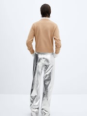 Mango Silver Metallic Leather Effect Pants - Image 3 of 7