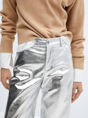 Mango Silver Metallic Leather Effect Pants - Image 5 of 7