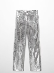 Mango Silver Metallic Leather Effect Pants - Image 6 of 7