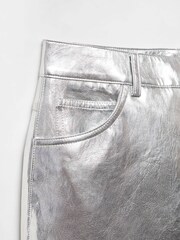 Mango Silver Metallic Leather Effect Pants - Image 7 of 7