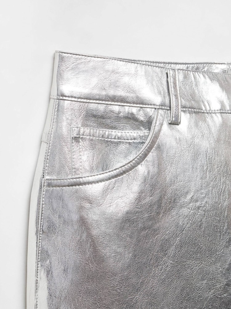 Mango Silver Metallic Leather Effect Pants - Image 7 of 7
