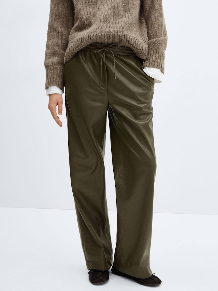 Mango Brown Leather-Effect Elastic Waist Trousers - Image 1 of 1 Mango Brown Leather-Effect Elastic Waist Trousers - Image 1 of 1