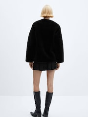 Mango Black Fur-Effect Coat With Appliqués - Image 3 of 7