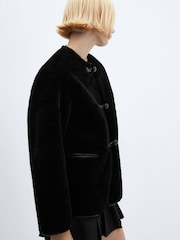 Mango Black Fur-Effect Coat With Appliqués - Image 4 of 7