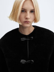 Mango Black Fur-Effect Coat With Appliqués - Image 5 of 7