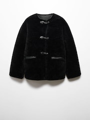 Mango Black Fur-Effect Coat With Appliqués - Image 6 of 7