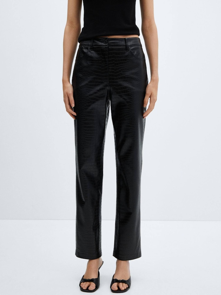 Mango Black Coco-Effect Straight Trousers - Image 1 of 6 Mango Black Coco-Effect Straight Trousers - Image 1 of 6