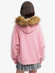 Superdry Pink Vintage Fur Applique Logo Zip-Through Hoodie - Image 4 of 7