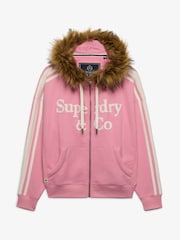 Superdry Pink Vintage Fur Applique Logo Zip-Through Hoodie - Image 6 of 7