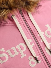 Superdry Pink Vintage Fur Applique Logo Zip-Through Hoodie - Image 7 of 7
