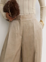 Reiss Champagne Neutral Gretel Velvet Corduroy Wide-Leg Trousers - Image 4 of 6