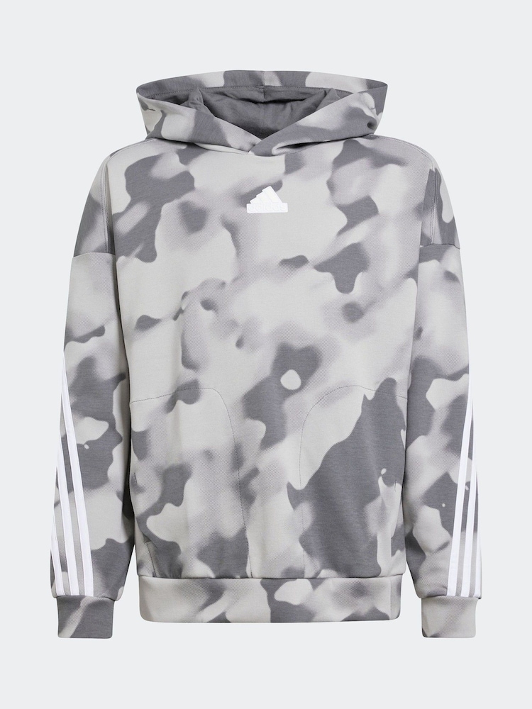 adidas Grey Kids Future Icons Camo Printed Hoodie - Image 6 of 6