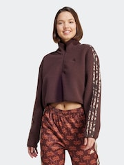 adidas Light Brown Brown Animal Teddy 3 Stripe Quarter Zip Top - Image 1 of 6