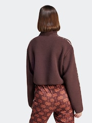 adidas Light Brown Brown Animal Teddy 3 Stripe Quarter Zip Top - Image 2 of 6