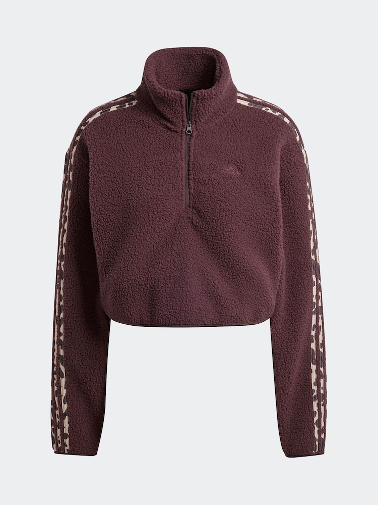 adidas Light Brown Brown Animal Teddy 3 Stripe Quarter Zip Top - Image 6 of 6