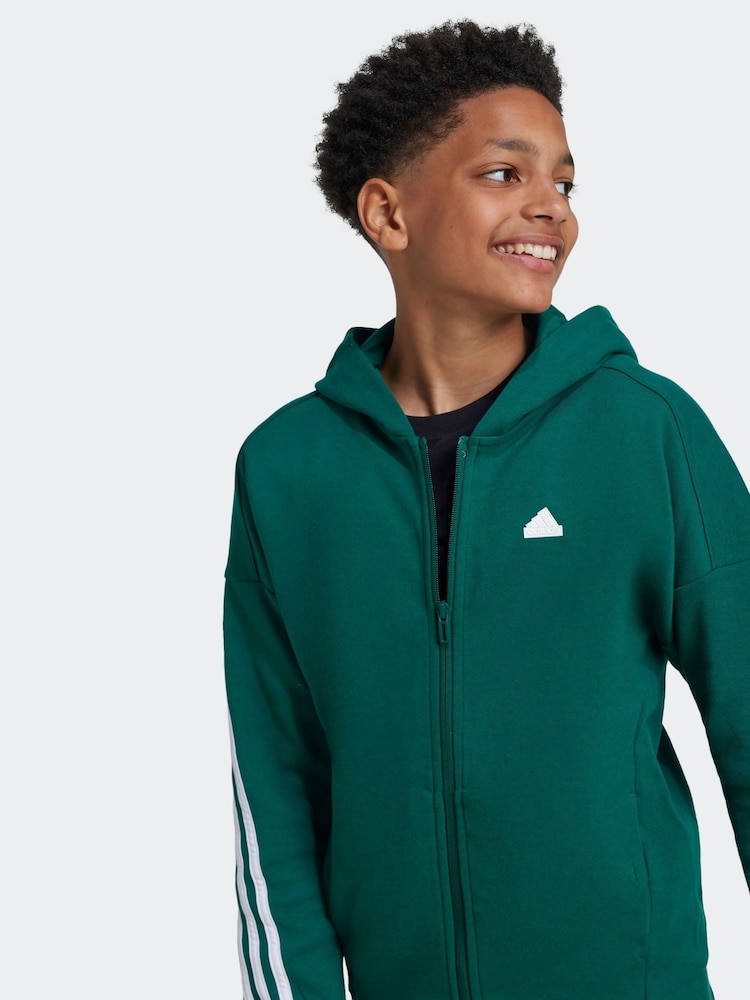 adidas Green White Sportswear Junior Future Icons 3-Stripes Full-Zip Hooded Track Top - Image 2 of 5