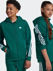 adidas Green White Sportswear Junior Future Icons 3-Stripes Full-Zip Hooded Track Top - Image 3 of 5