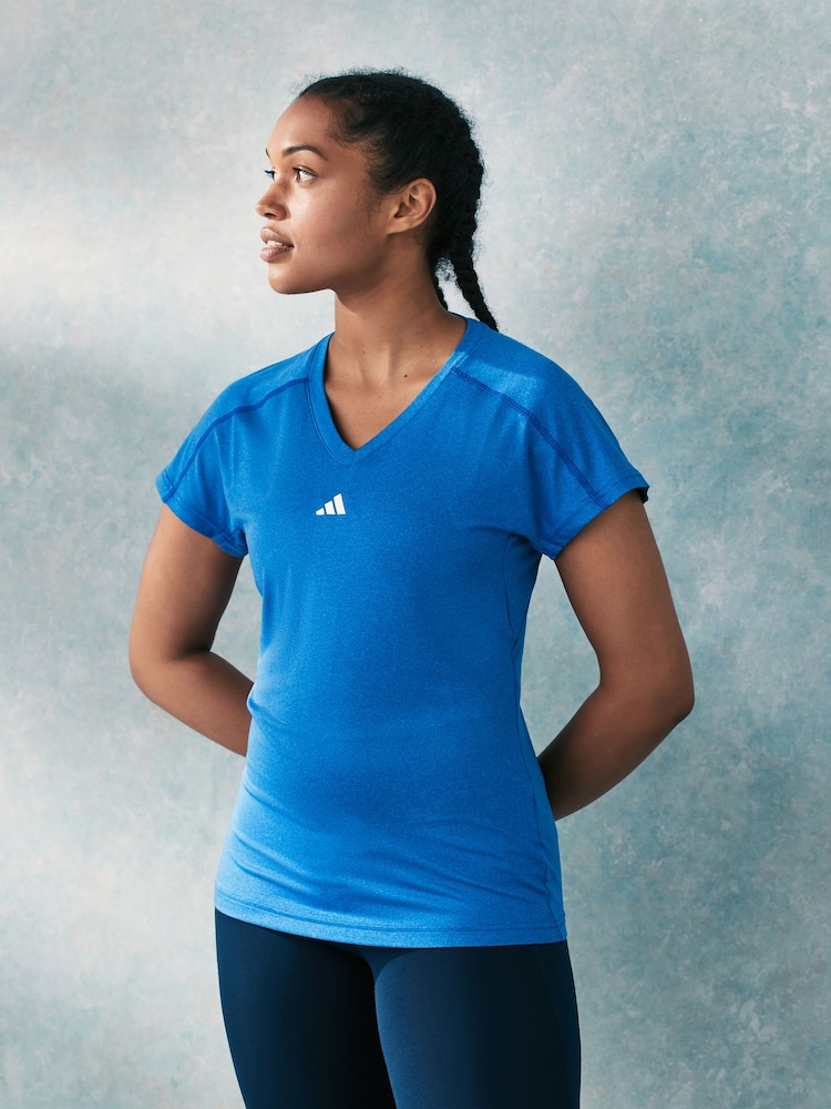 adidas Dark Blue Aeroready Train Essentials Minimal Branding V-Neck T-Shirt - Image 1 of 5
