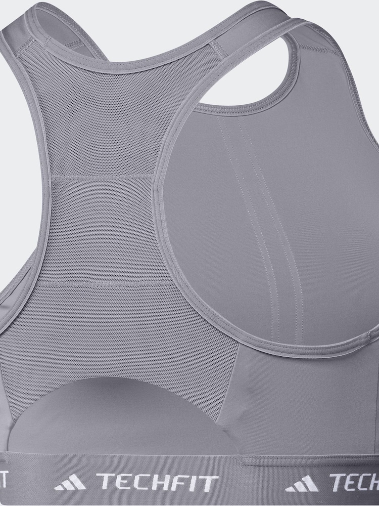 adidas Grey Techfit Power Impact Medium Support Sports Bra - Image 8 of 8