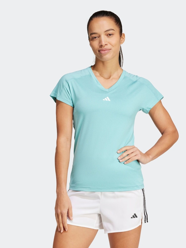 adidas Green Aeroready Train Essentials Minimal Branding V-Neck T-Shirt - Image 1 of 7