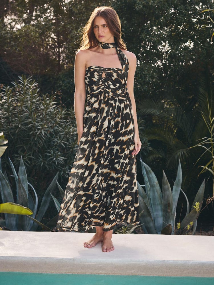 Star by Julien MacDonald Black Leopard Print Halter Neck Dress - Image 1 of 2