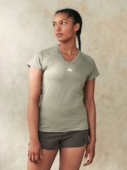 adidas Light Green Aeroready Train Essentials Minimal Branding V-Neck T-Shirt - Image 1 of 6