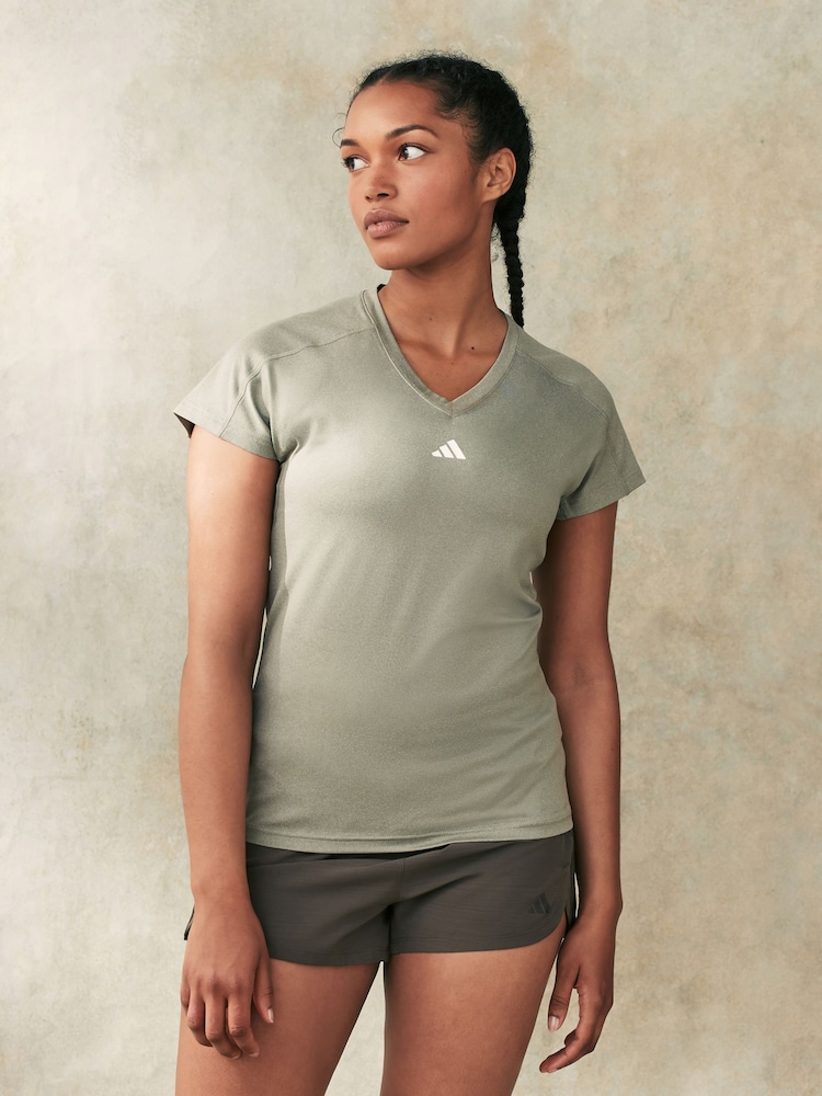 adidas Light Green Aeroready Train Essentials Minimal Branding V-Neck T-Shirt - Image 1 of 6