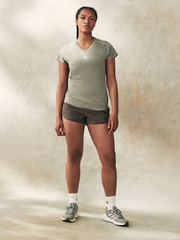 adidas Light Green Aeroready Train Essentials Minimal Branding V-Neck T-Shirt - Image 2 of 6