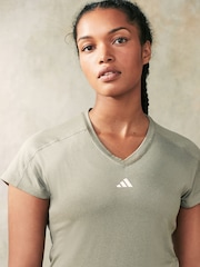 adidas Light Green Aeroready Train Essentials Minimal Branding V-Neck T-Shirt - Image 4 of 6